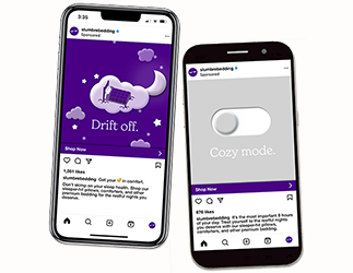 Mockups of Slumbre ads with taglines Drift Off and Cozy Mode