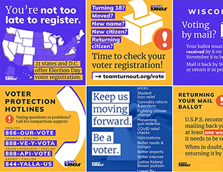 Several images from the Team Turnout library with voting reminders and candidates.