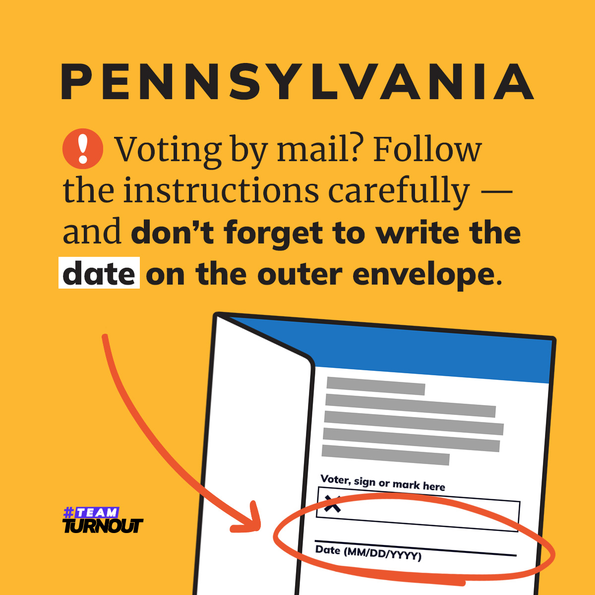 Pennsylvania: Voting by mail? Follow the instructions carefully, and don't forget to write the date (circled) on the outer envelope